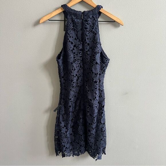 Lulu’s Love Poem NWT Navy Blue Lace Floral Mini Dress Size Medium - Picture 7 of 14